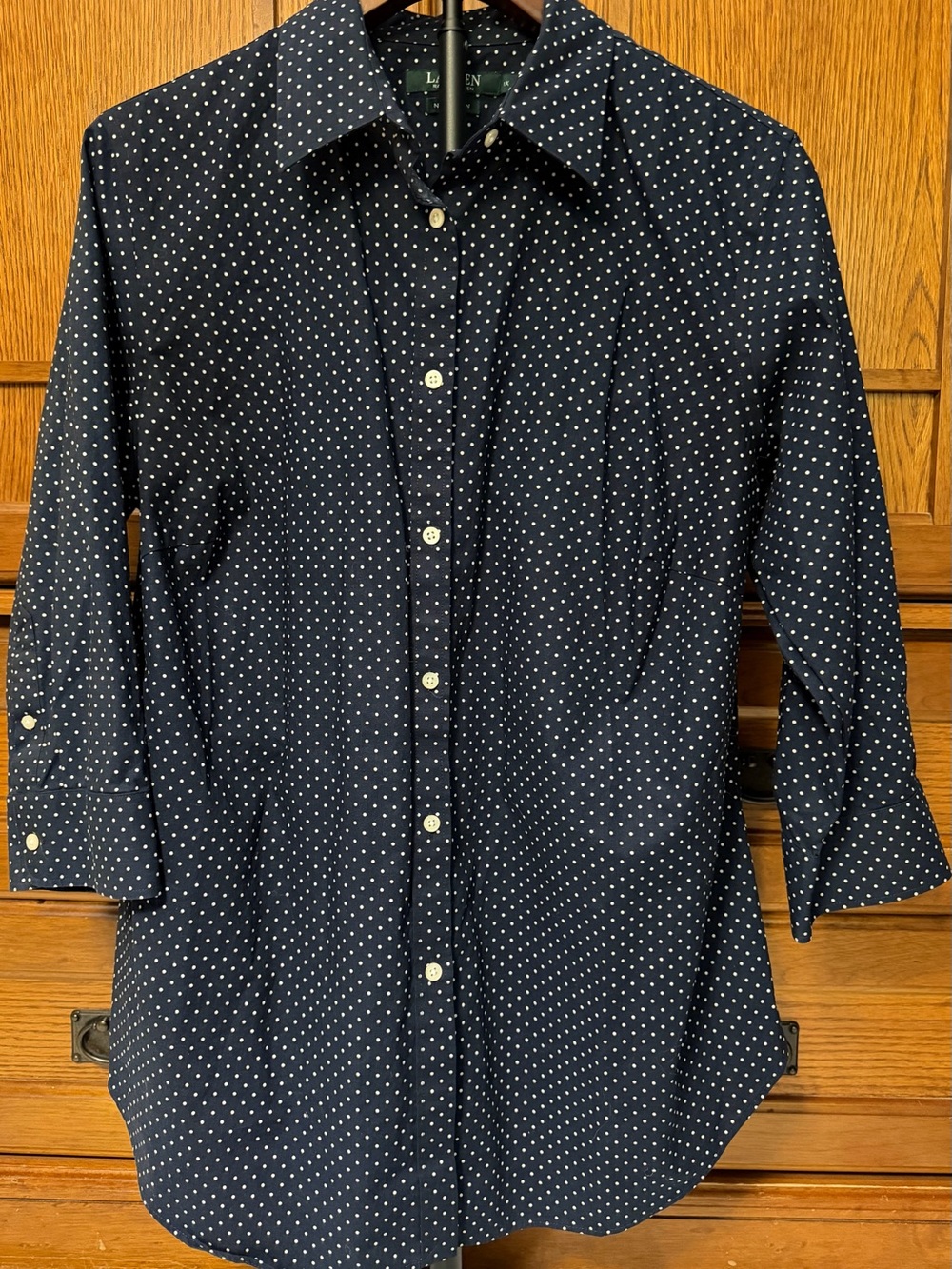 Lauren Ralph Lauren Polka Dot Button-Down Non Iron 3/4 Sleeve Classic Curvy